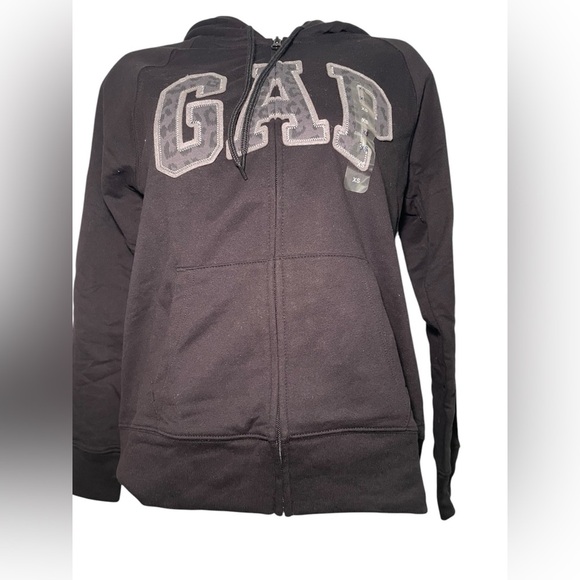 Gap New Cotton Blend Leopard Print Logo Black Zipper Hoodie Sweatshirt Size XS - Picture 3 of 6